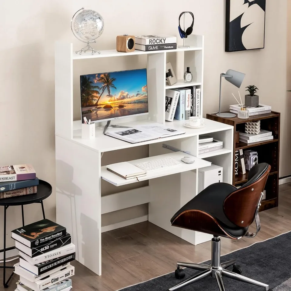 Versatile Home Office Computer Desk with Hutch
