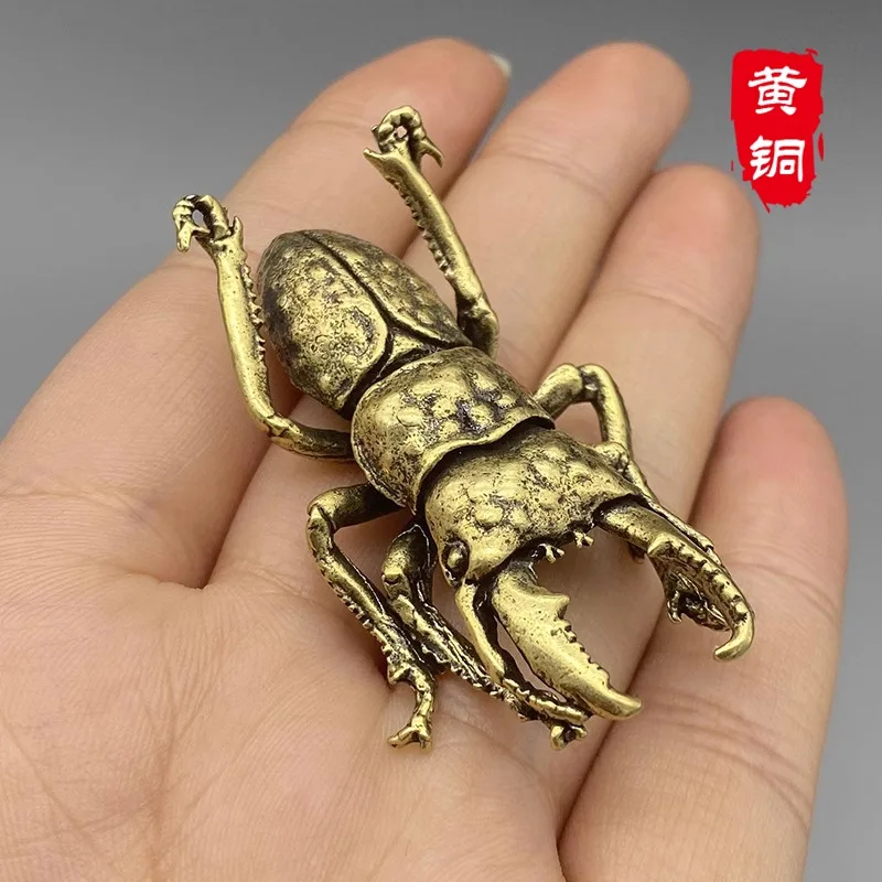 Retro Brass Beetle Figurines - Unique Insect Ornaments for Desk Decor and Collectible Gifts