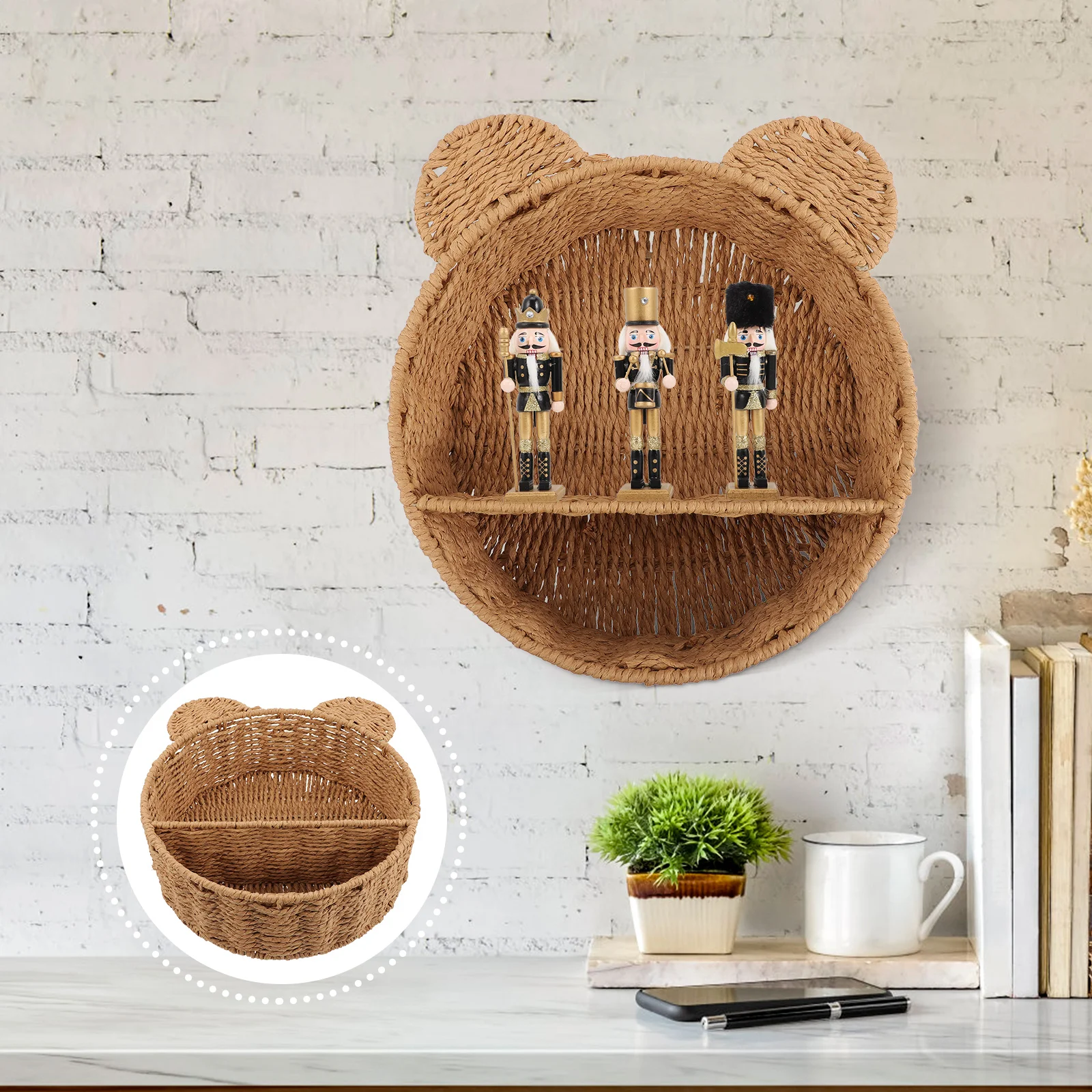 

Woven Wall Hanging Shelf Bathroom Floating Storage Basket Living Room Bathroom Bedroom Display Rack Rattan cabinet The hallway