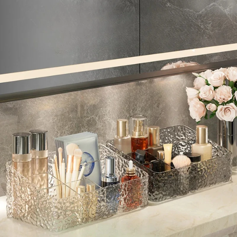 Light Luxury Water Corrugated Trapezoidal Clear Open Desktop Cosmetics Storage Box Multi-grid Makeup Organizer Box Accessories 6
