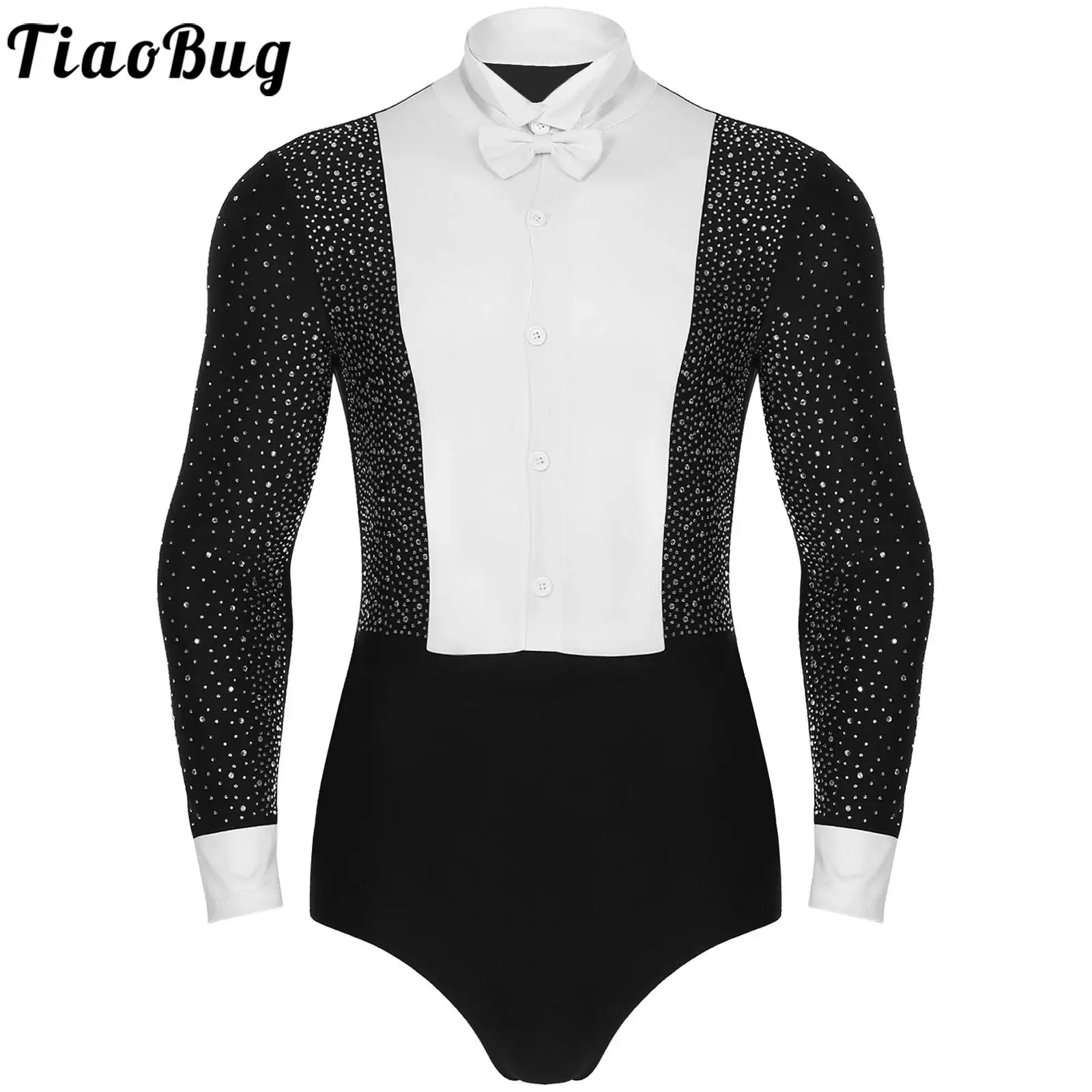 Mens Latin Dance Shirt Shiny Rhinestone Long Sleeve Dance Shirt Professional Ballroom Latin Tango Rumba Competition Dancewear