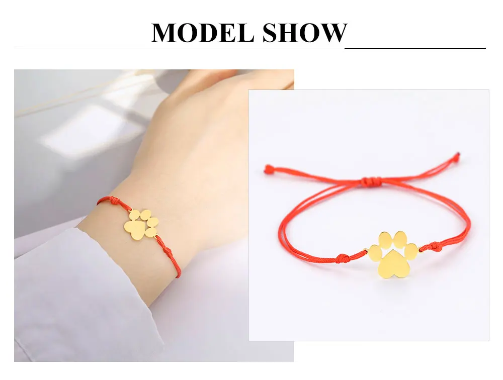 Stainless Steel Cute Animal Dog Cat Paw Charm Bracelets for Women Men Wax Rope Adjustable - PeticaDeals