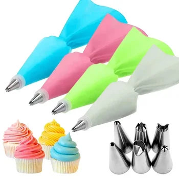 8/10/16 Pcs Silicone Pastry Bag Tips Set with Reusable Pastry Bags – Cake Icing Piping Nozzle Decorating Tools 2