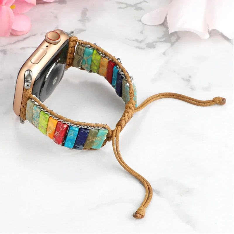Bohemian Natural Stone Strap for Apple Watch Ultra 9 8 7 49mm 45mm 41mm Braided Bracelet Band IWatch 6 5 4 3 SE 44mm 40mm Belt