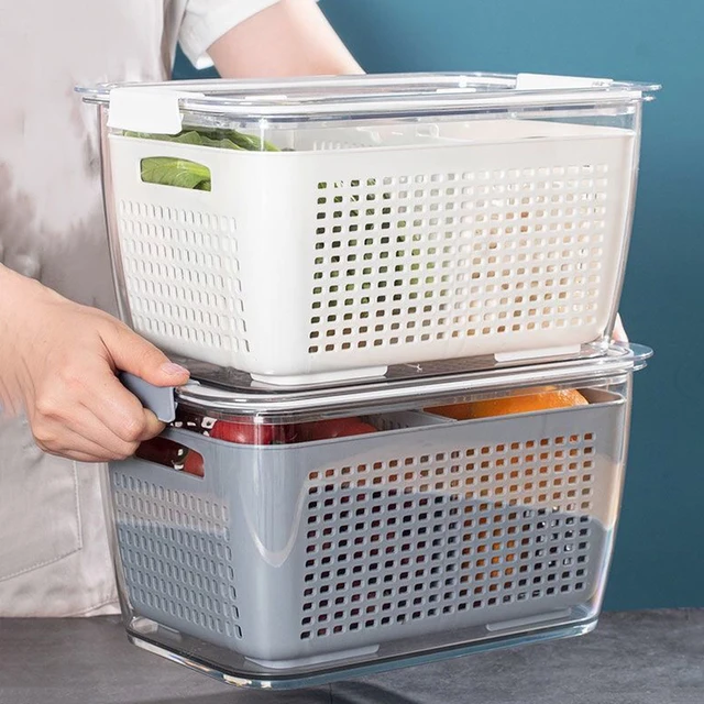 Réfrigérateur à double couche, boîte de rangement pour la conservation de la fraîcheur, panier de vidange, congélateur alimentaire de qualité alimentaire, boîte scellée, panier de lavage de cuisine 1