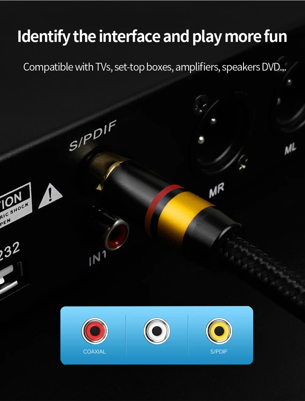 HiFi Digital Audio Koaxialkabel 75Ω Hi-End Stereo Audio Rca auf Rca Stecker Koaxialkabel für DVD Projektor TV Lautsprecher Verstärker – Detail 9