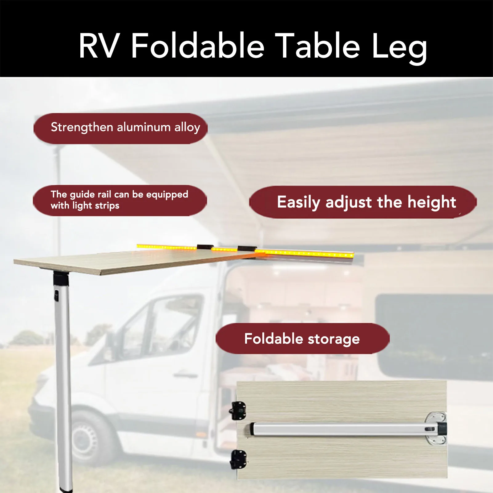 Folding Table Leg and Slider Rail 28.5in Collapsible Legs 38.6in Dual Rails For Dining Table RV Motorhome Yachts Accessories