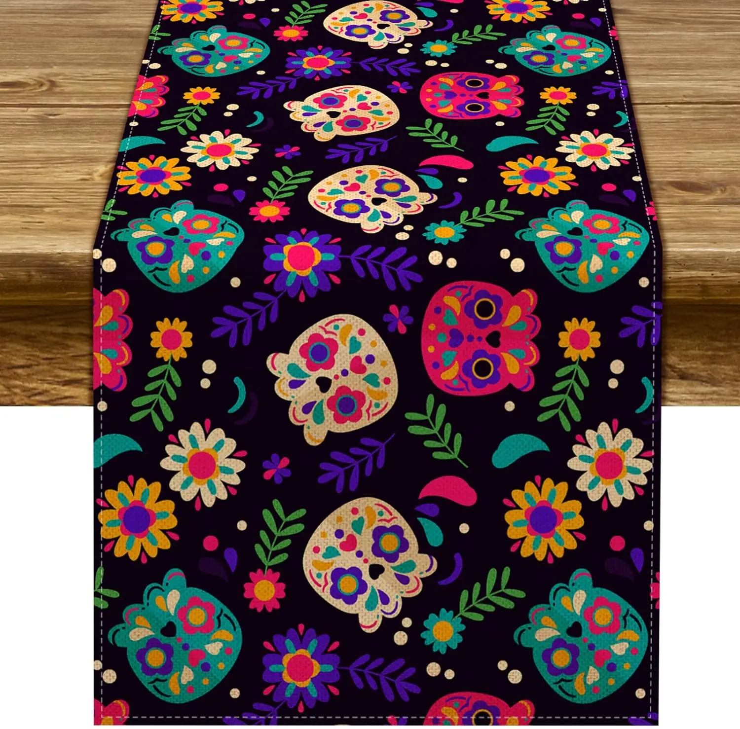 

Mexico Day of The Dead Linen Table Runners Kitchen Table Decor Dia De Los Muertos Sugar Skull Dining Table Runners Party Decor