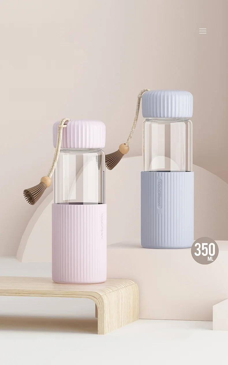 Description Picture 3 of item350ml Small Transparent Glass Water Bottles For Girls Creative Drink Kawaii Water Bottle With Student Portable Travel Tea Cup