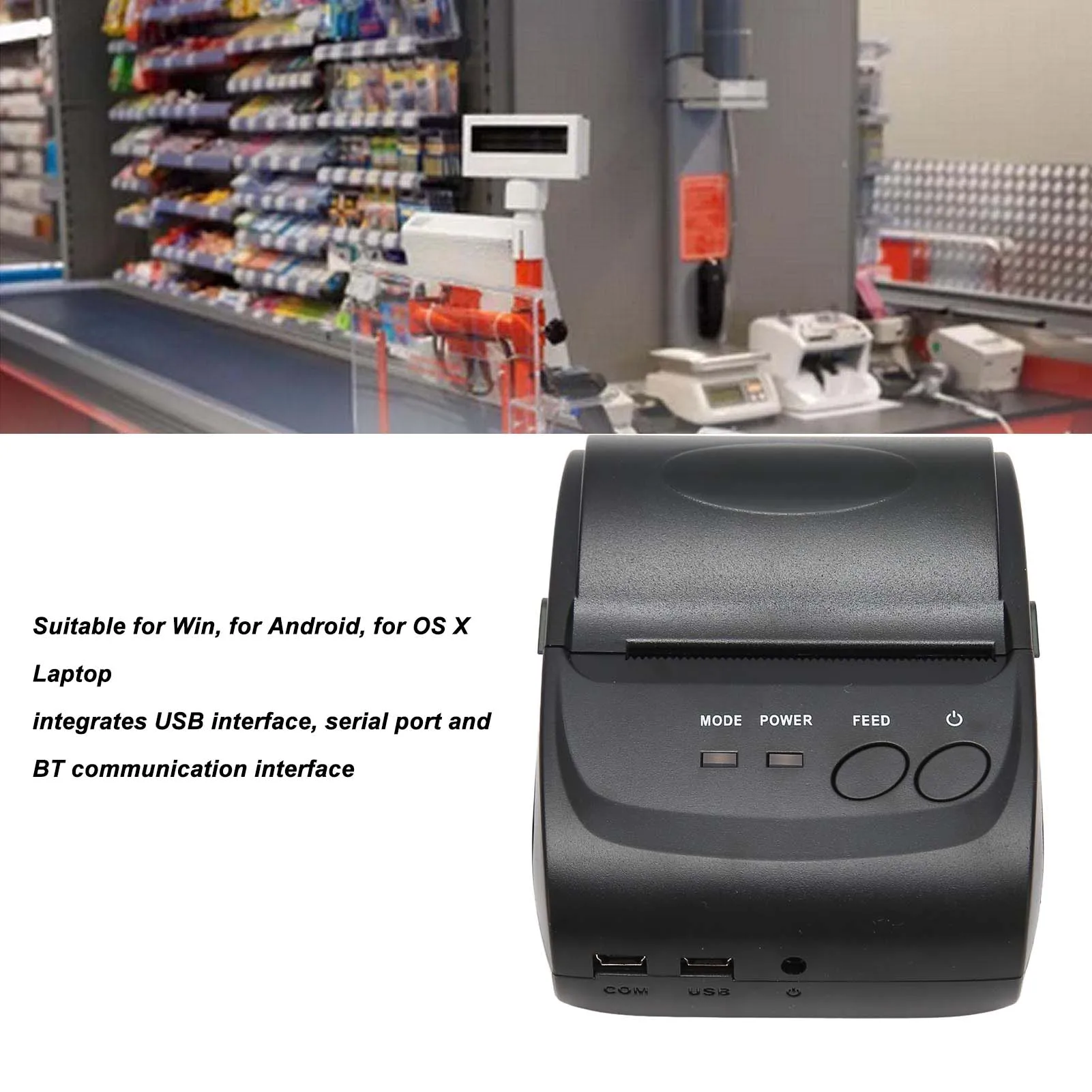 58mm 감열 프린터 100km TPH 배송 라벨 프린터 48mm 인쇄 폭 90mm/s 고속 1500mAh 배터리 (시장용)