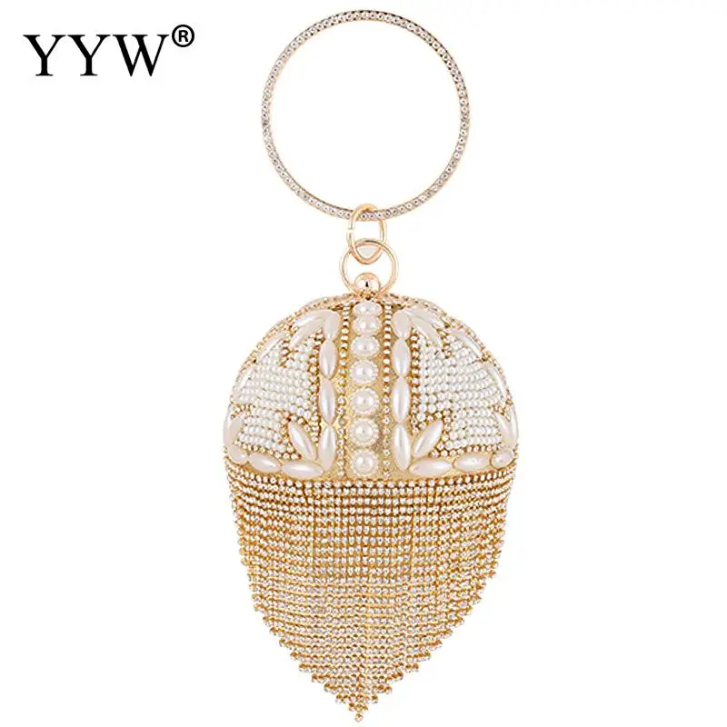 Rhinestone Clutch Round Ball Luxury Tassel Evening Purse Bag 2023 Diamond Wedding Party Handbag Sliver Gold Handle Evening Bag