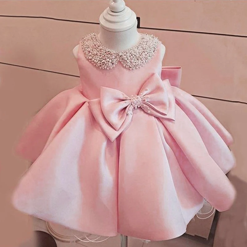 

Ball Gown Baby Girl Baptism Beading Dress Infantil Birthday For Newborn Clothing Bow Princess Party 1 Years Toddler Vestidos