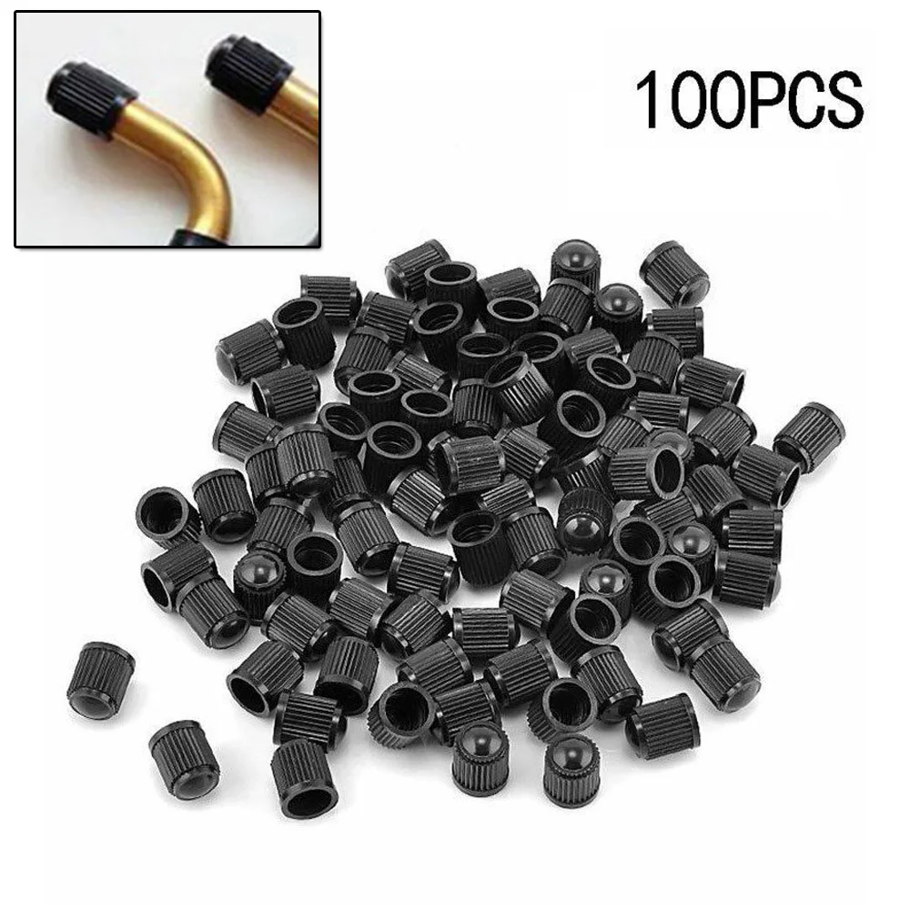 

100pcs Black Plastic Car Tire Wheel Rims Stem Air Valve Cap Cover Black For Cars, Trucks, Bicycles And Motorcycles Accessories