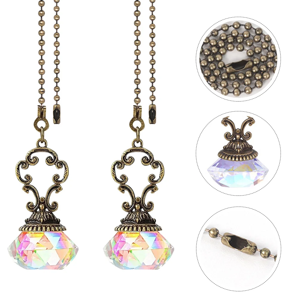 2 Pcs Ceiling Fan Pulls Crystal Ball Light Accessories Fan Pull Chains Beaded Chain Ceiling Pulls Chain Hardware