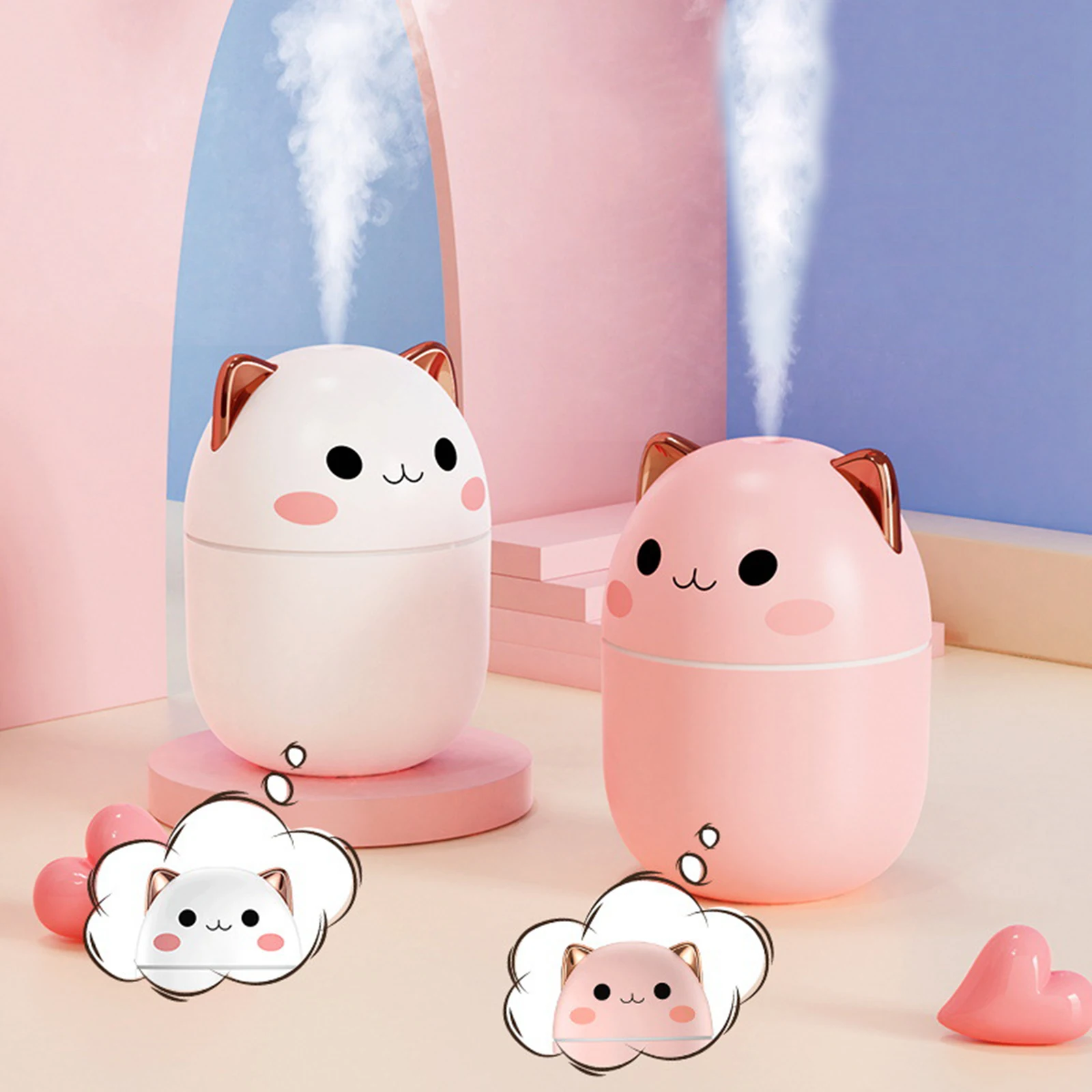 250ml Car Air Humidifier Cute Kawaiil Aroma Diffuser With Light Cool Mist Spray For Car Home Air Purifier USB Humidifier