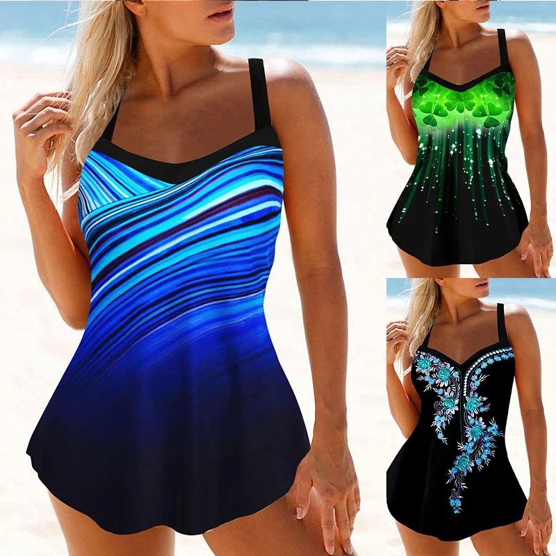 

2023 женский пляжный купальник с принтом, сексуальный женский купальник с открытыми плечами, танкини, купальник из двух частей, пляжный костюм