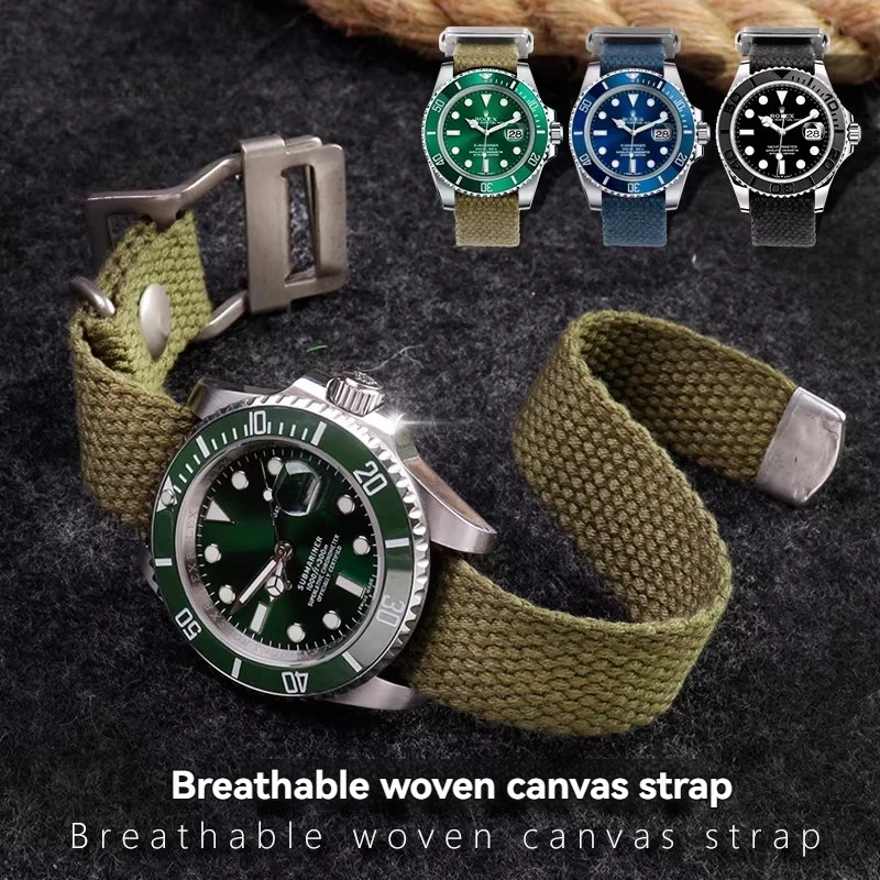 für Rolex Submariner Grün/Schwarz, Tudor Black Bay, Seiko 5, Hamilton Khaki – Militär-Canvas-Uhrenarmband im Vintage-Stil 20 22 mm
