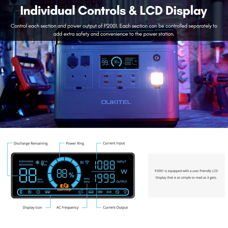 Oukitel-屋外用ポータブル電源ステーションp2001,2000W,lifepo4,2000wh