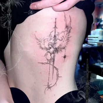 Saint Trial Sword Herbal Tattoo Sticker Angel Judge Semi Permanent Waist Fake Tattoo for Woman Man Punk Art Temporary Tattoos