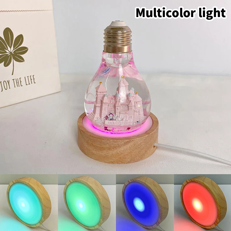 USB LED Night Light Base Wooden Lamp Holder DIY Display Crafts Stand Home Decoration Small Ornaments