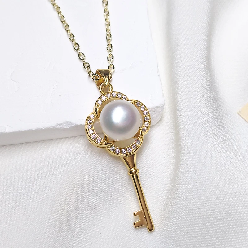 

Ожерелье с жемчужным кулоном Akoya, 9-10 мм, AAA +, белый цвет