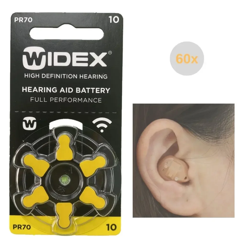Scatola Di Batterie Per Apparecchi Acustici Widex Dimensioni 10 A10 10A Giallo Pr70 Zinco Aria (60 Celle Della Batteria)