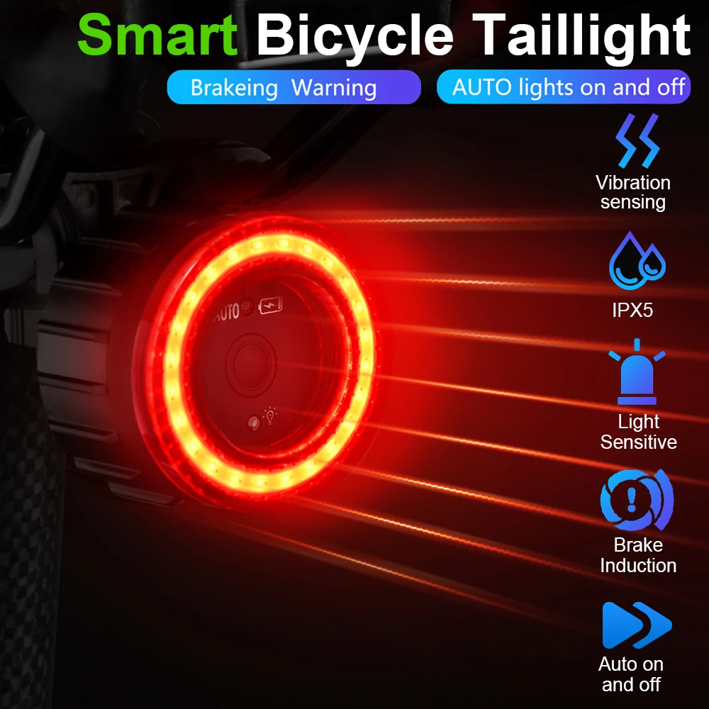 WSDCAM Smart Bike Tail Light With 7 Colors 15 Modes, Auto ON/ OFF Colorful Bike Lights For Night Riding, Ultra Bright Brake Light Rechargeable Bicycle Rear Lights, Waterproof Cycling Safety Accessories