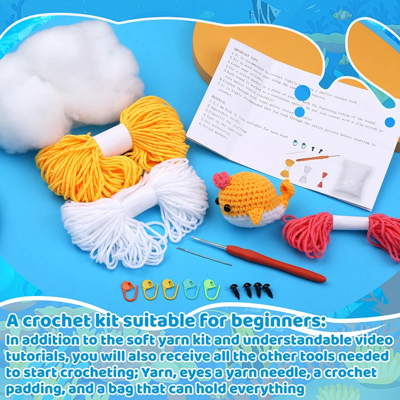 Whale Crochet Kit Beginner Crochet Kit Starter Stitch Marker Complete Set 2/3/4Pcs crochet kit