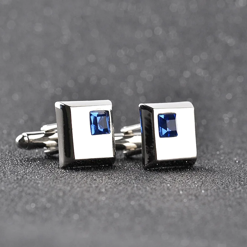 High Quality Fashion Male French Shirt Cufflinks Brand Cuff Buttons Square Wedding Party White/Blue Crystal Cuff Links Trendy