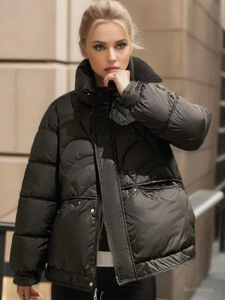 2023 New Puffer Winter Down Jacket Women Zipper Loose Thicken Coat Hooded Parkas Warm Female Cotton Padded Clothes White Black