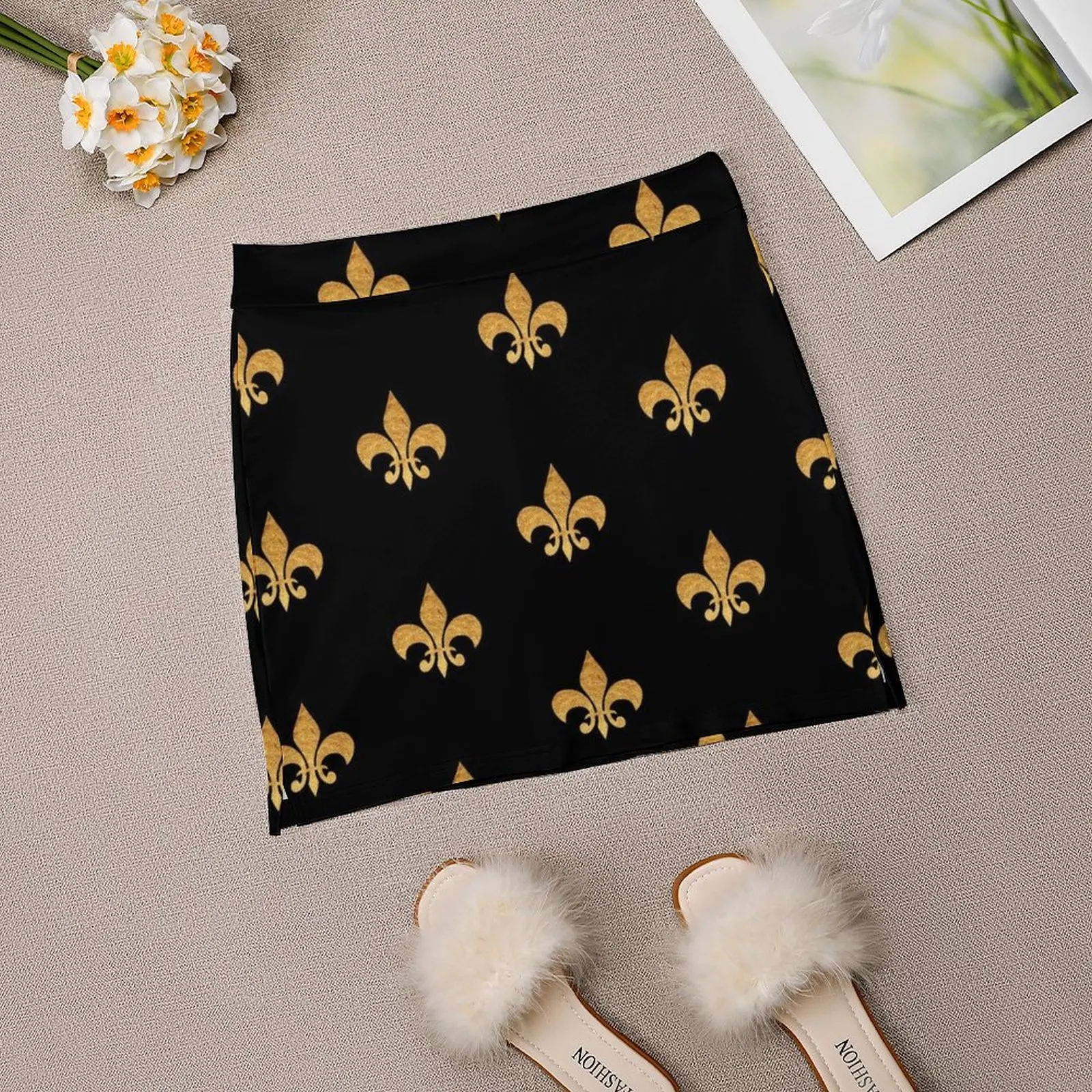 Gold Fleur De Lis Light Proof Trouser Skirt 90s vintage clothes Clothes for summer