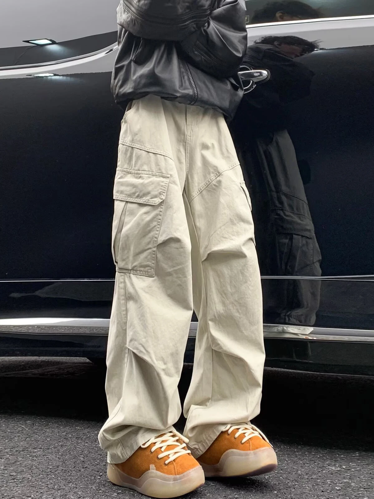 Men's Casual Straight Leg Workwear Pants Spring 2025 New American Retro Sle with Big kets Loose Fit Long Trousers