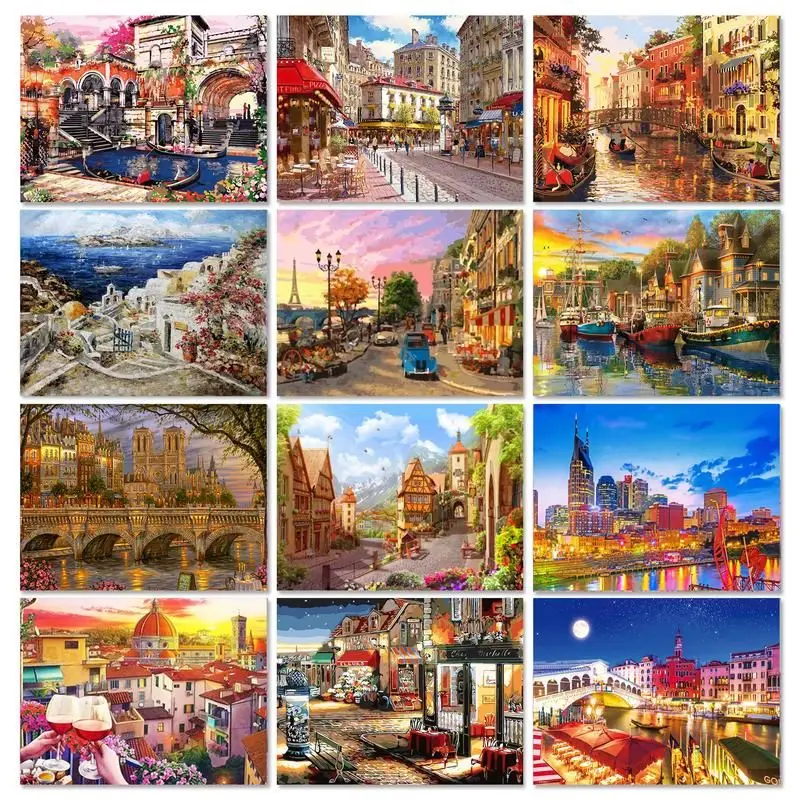 GATYZTORY 40x50cm Painting By Numbers Town Landscape On Canvas Pictures By Numbers Wall Art Picture Modern Painting Home Decor