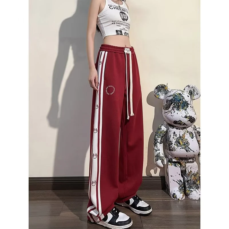 Pants Women's Spring and Autumn American style retro patchwork ruffled and handsome sports pants trendy loose straight casual