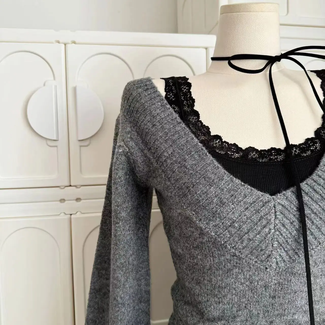Autumn Winter Woman Gyaru V-neck French Vintage Sweater Long Sleeve Pullover Knitwear Mini Skirt 2000s Aesthetic 3-piece Outfits
