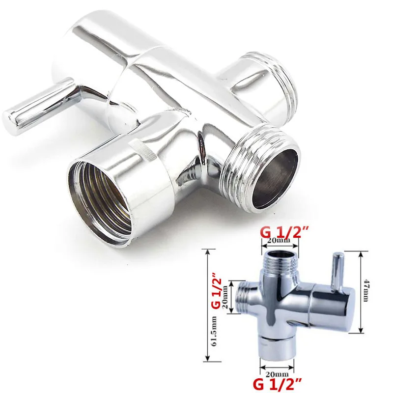 Description Picture 5 of item3way water filling valves G1/2" G 3/4" female Male Diverter Faucet T Adapter Chrome Plated Bathroom toilet Shower Accessories P1