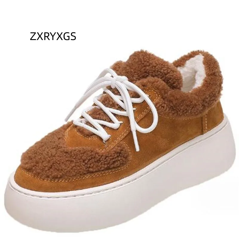 

ZXRYXGS Hot Selling New Suede Surface Spell Color Splicing Winter Sneakers Snow Shoes Flat Thick Sole Heightening Shoes Stylish