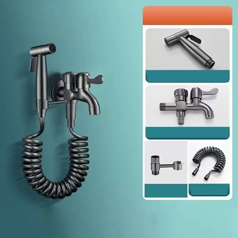 1Set of Dual-Purpose Faucet with Spray Gun for Balcony Washing Machine, Bathroom and Toilet Sink FaucetWall-Mounted Installation