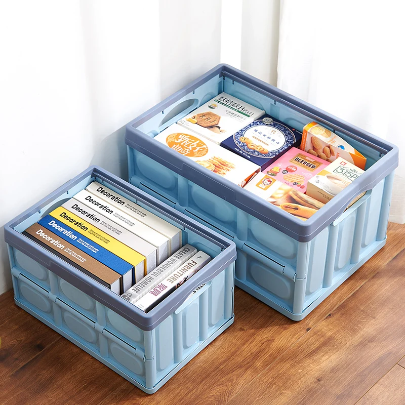 Lidded Storage Bins Collapsible Storage Box Crates Plastic Tote Storage Box Container Stackable Folding Utility