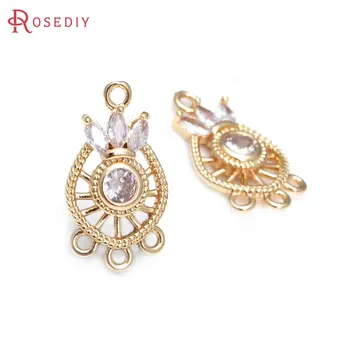40125 10PCS 11x19MM 24K Champagne Gold Color Brass and Zircon Earrings Connect Charms Pendants Jewelry