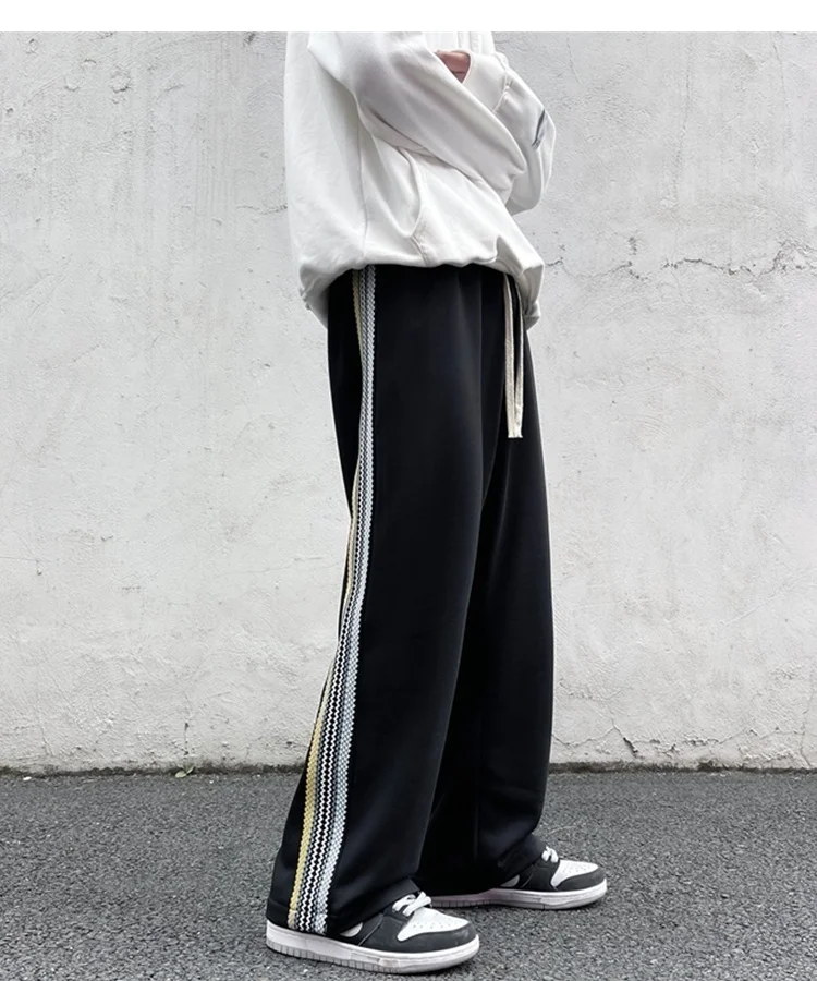 2022 Men's Loose Fashion Trend Causal Pants Striped Sports Wide Leg Pants Hip Hop Style Trousers Homme Joggers Sweatpants M-2XL yoga harem pants