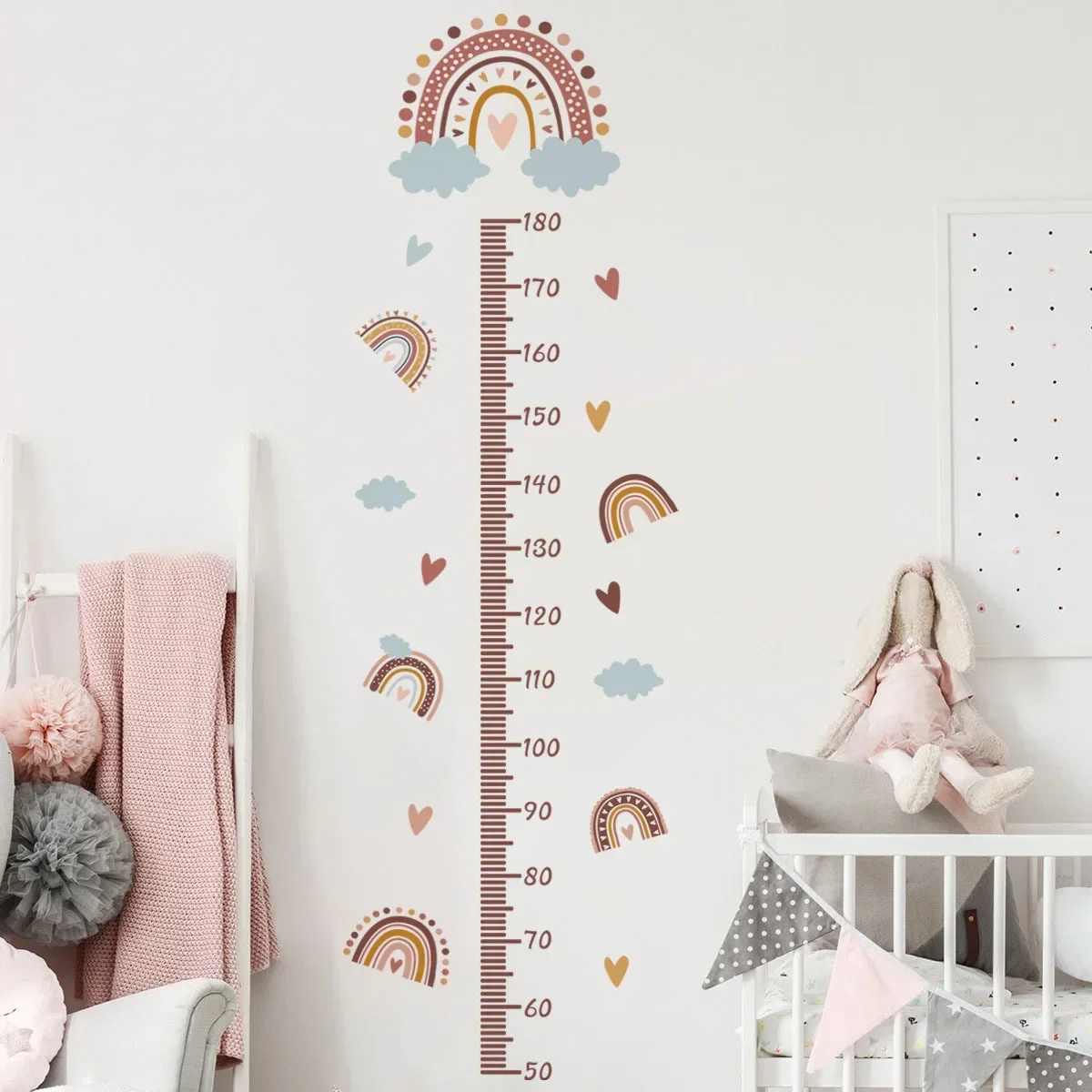 Pink Rainbow Growth Chart for Kids Wall Stickers Measure Height Children Ruler Nursery Room Decor Art Girl