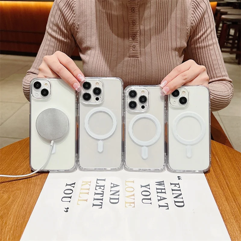 Crystal Clear Magnetic Acrylic Shockproof Case with MagSafe Wireless Charging Compatibility