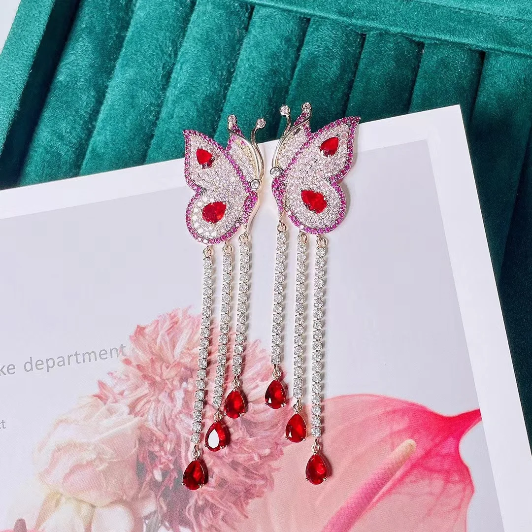 

EYER Luxury CZ Zircon Butterfly LongTassel Earrings For Women Trendy Summer Party Water Drop Dress Jewelry Gift