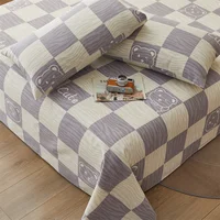 Checkerboard Bear Bed Sheet Set 3Pcs Cotton High Quality Bedsheet Sets Comfortable Breathable Queen Bedding with Pillowcases 4