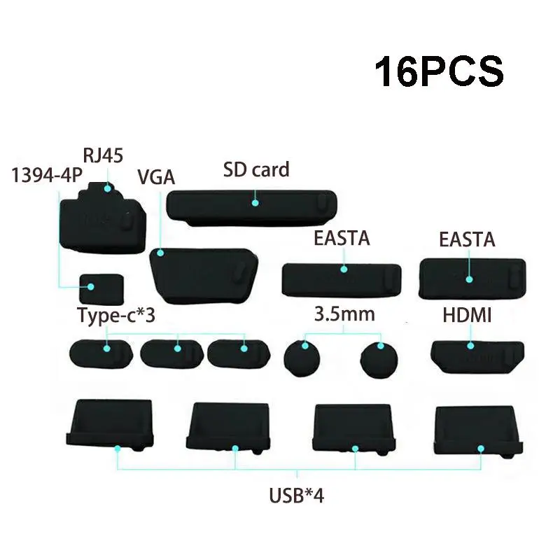 Universal Laptop Dustproof and Waterproof USB Port Covers - 16-Piece Set