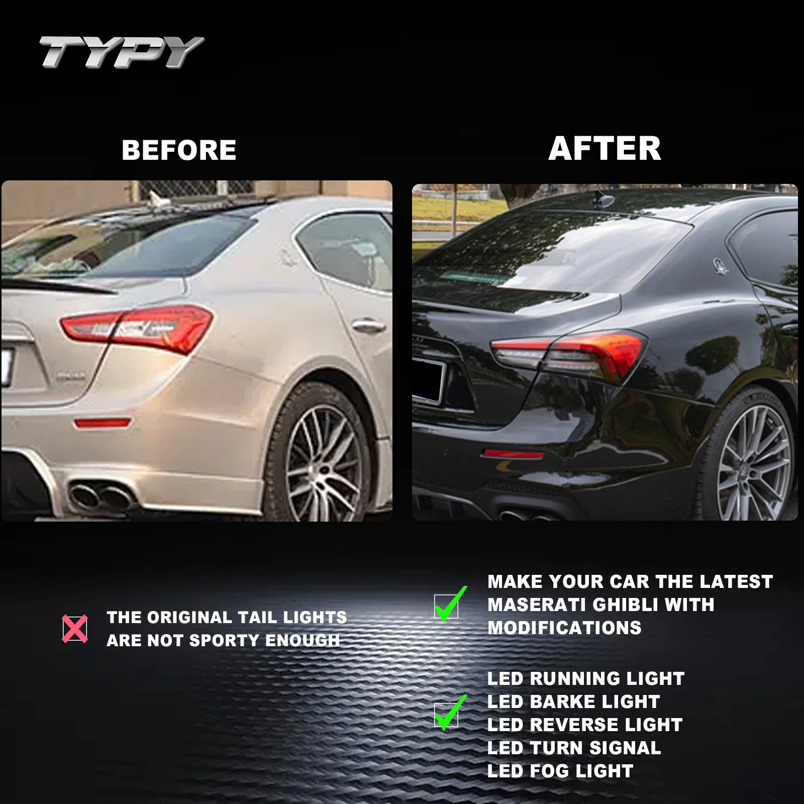 Maserati Ghibli 後期型社外LEDテールライト MASERATI マセラティ ギブリ用 後期タイプ LED テールライト 左右4点