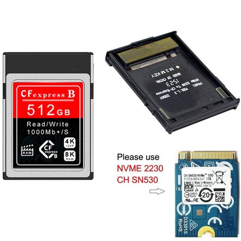 Nku CFexpress Type B Card to NVME M.2 2230 SSD Adapter SN530 BG3 DIY