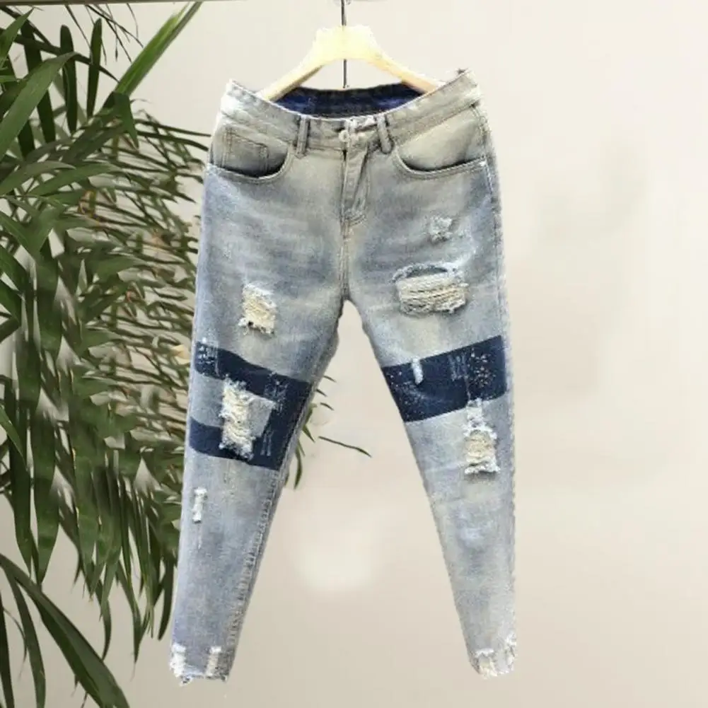 Simple Ripped Jeans Easy-care Men Jeans Slim-fitting Dress Up Men Ripped Denim Pants ripped jeans,ripped patchwork jeans