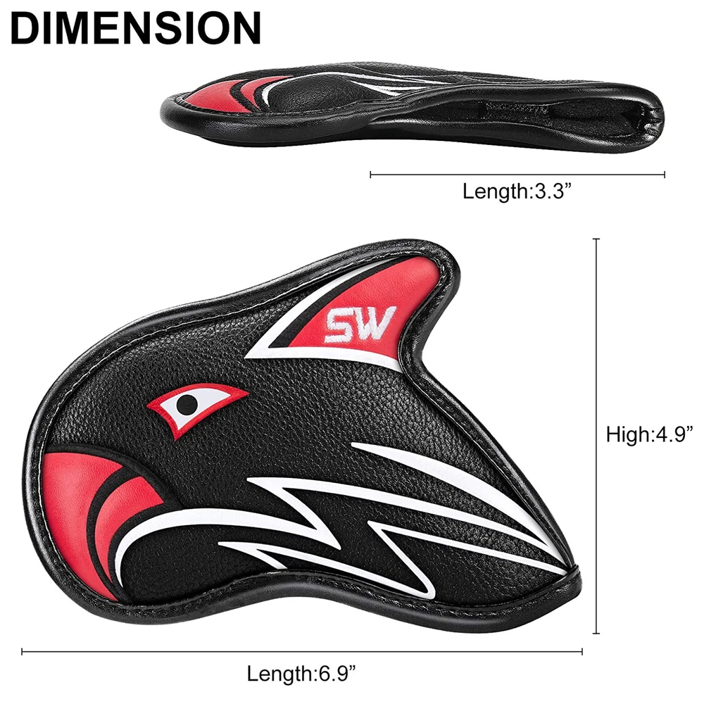11pcs Golf Iron Head Covers Thicken Eagle PU Leather Soft Black Embroideried Protector Waterproof Durable Fit Most Clubs Wedge